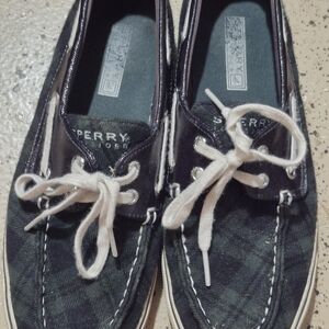 Sperry Plaid Boat Shoes with White Laces